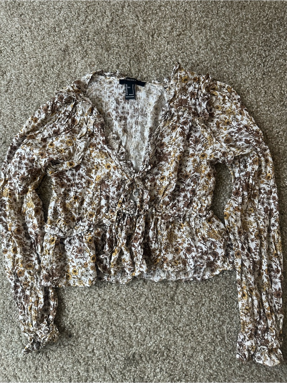Forever 21 Floral Tie-Front Long Sleeve Top
